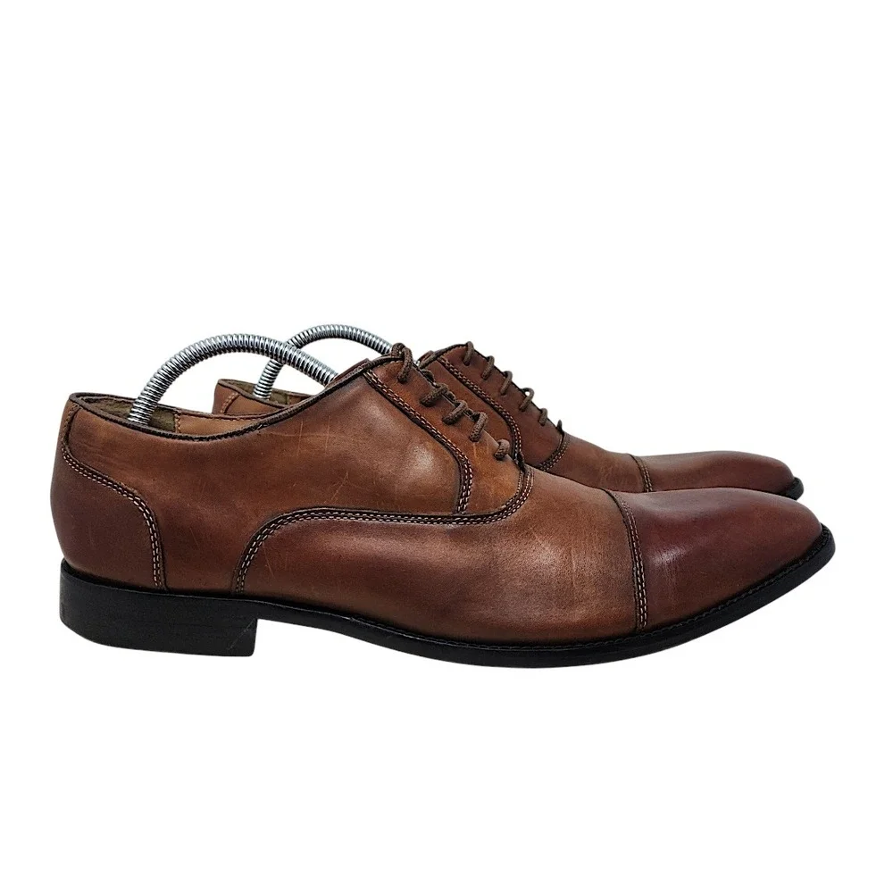 Steve Madden Oxford Shoes 13 Men Cognac Leather Cap Toe P-Quins Dress Business